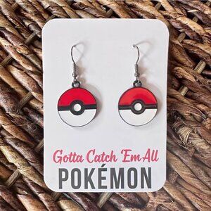 New Handmade "Gotta Catch 'Em All" Poké Ball Dangle Earrings (1.5” l x 0.75” w)
